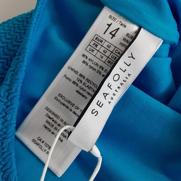 Seafolly Australia Deep V Neck One Piece Swimsuit Blue Backless Womens 10 NWT - Picture 7 of 15